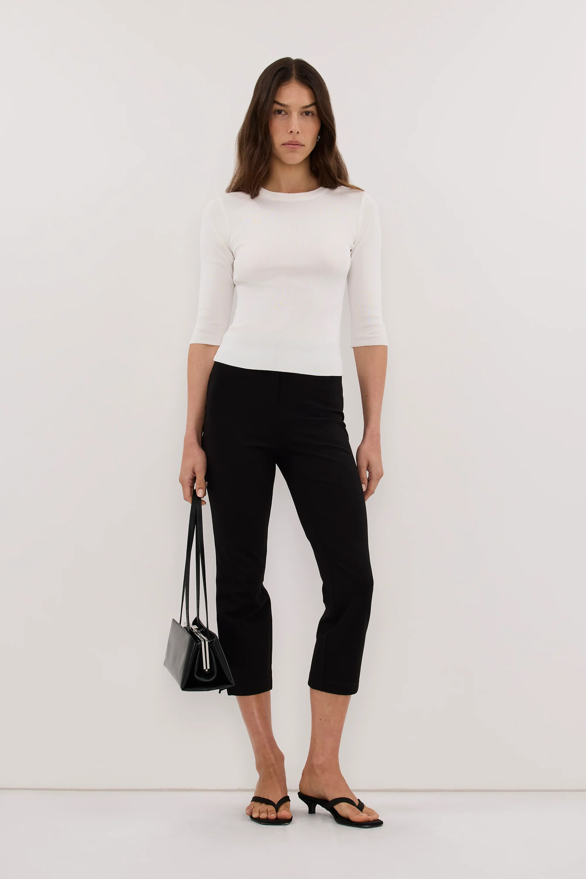 SILVIA WHITE 3/4 SLEEVE KNIT TEE | DISSH