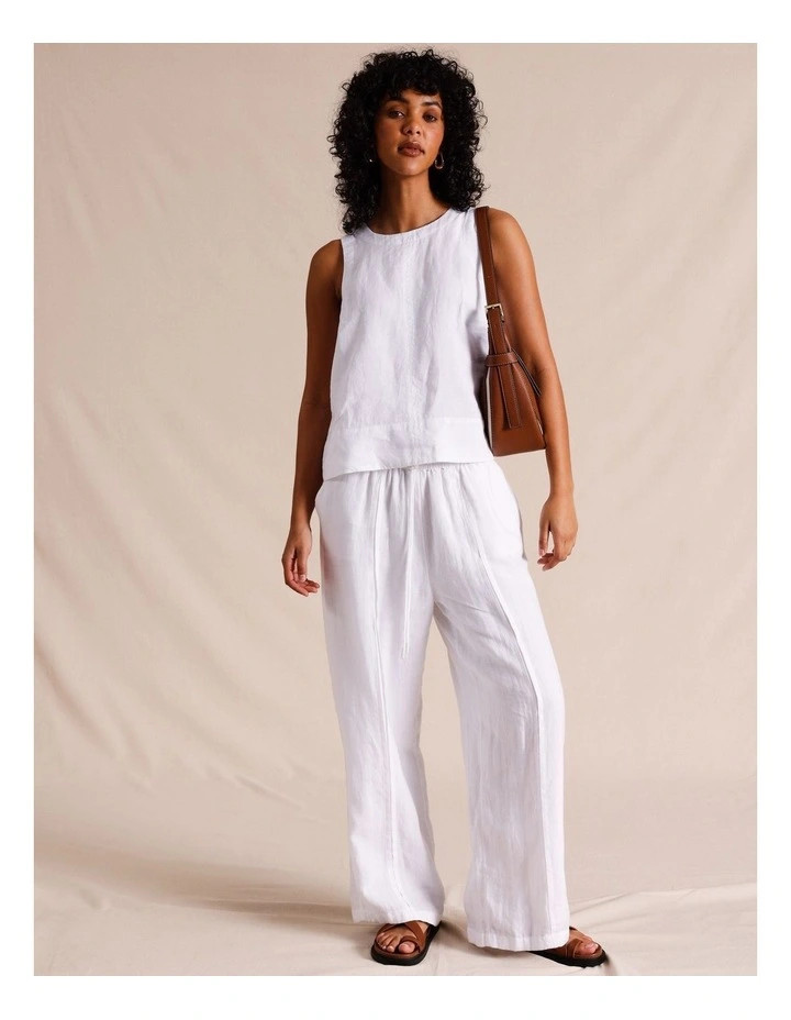 PiperElasticated Waist Straight Leg Linen Pant in White | Myer