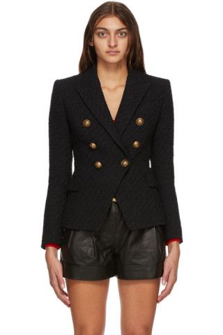 Black Tweed Six Button Blazer | SSENSE