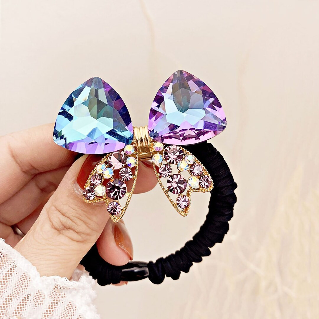 Big Dazzling Crystal Bow Hair Tie Spring Stylish Hair Elastic - Etsy | Etsy (US)