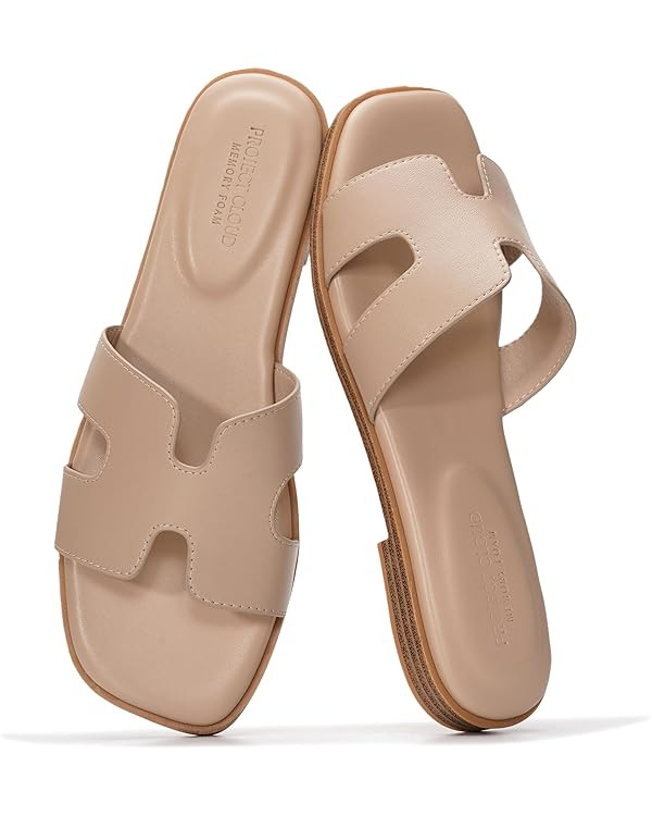 Project Cloud 100% Genuine Leather Sandals for Women 2026 - Fashion Flat Womens Sandals with Memo... | Amazon (US)