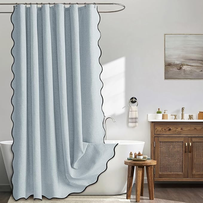 MIULEE 84" Long Scalloped Shower Curtain Linen Textured with 12 Metal Hooks Extra Long Heavy Duty... | Amazon (US)