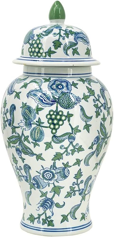Porcelain Ginger Jar with Elegant Blue and Green Cherry Blossom Motifs, Decorative Lidded Jar, Tr... | Amazon (US)