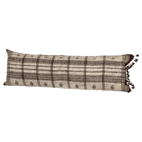 Malcolm Global Bazaar Brown Wool Geometric Decorative Lumbar Pillow - 12x48 | Kathy Kuo Home