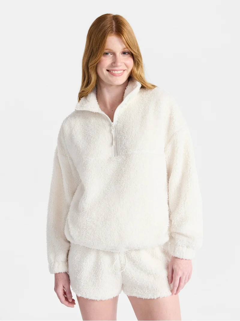 No Boundaries Plush Half-Zip Pullover, Women's and Plus | Walmart (US)