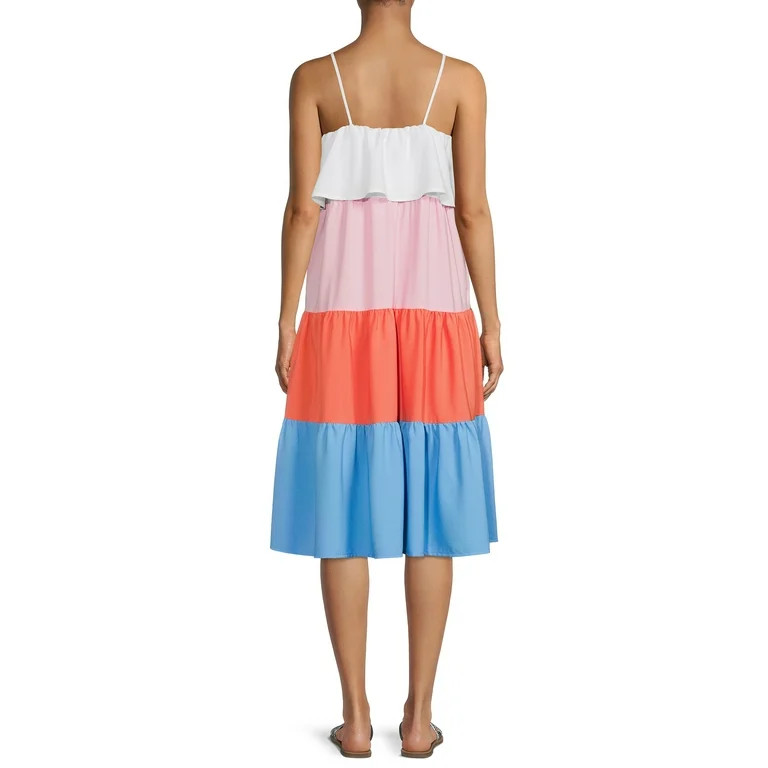 Time and Tru Women's Tie Shoulder Colorblock Midi Dress | Walmart (US)