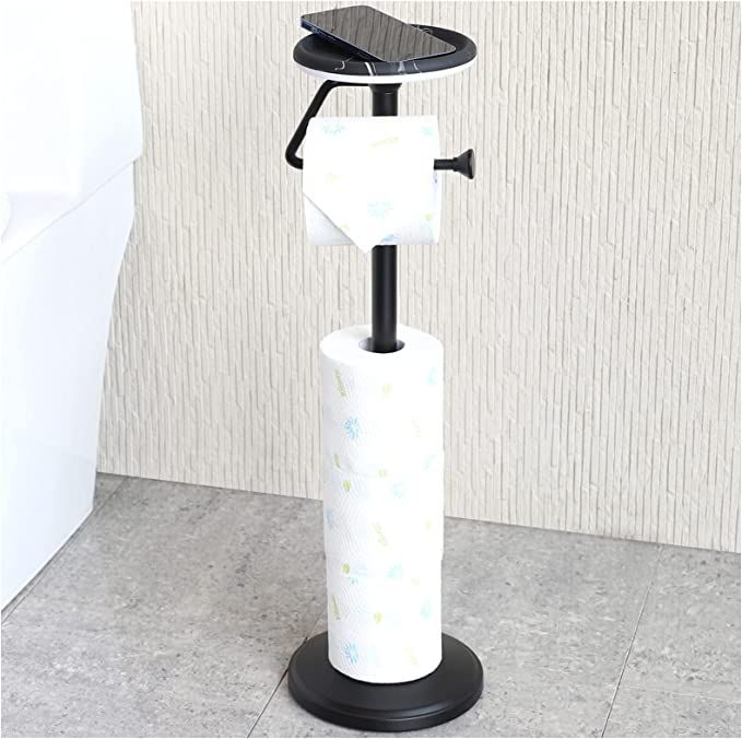 zccz Toilet Paper Holder Stand with Shelf, Freestanding Toilet Paper Roll Holder Bathroom Tissue ... | Amazon (US)