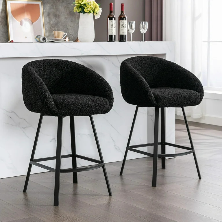 Zesthouse 25.6" Counter Height Swivel Bar Stools Set of 2, Sherpa Barrel Bar Stools with Backs, M... | Walmart (US)
