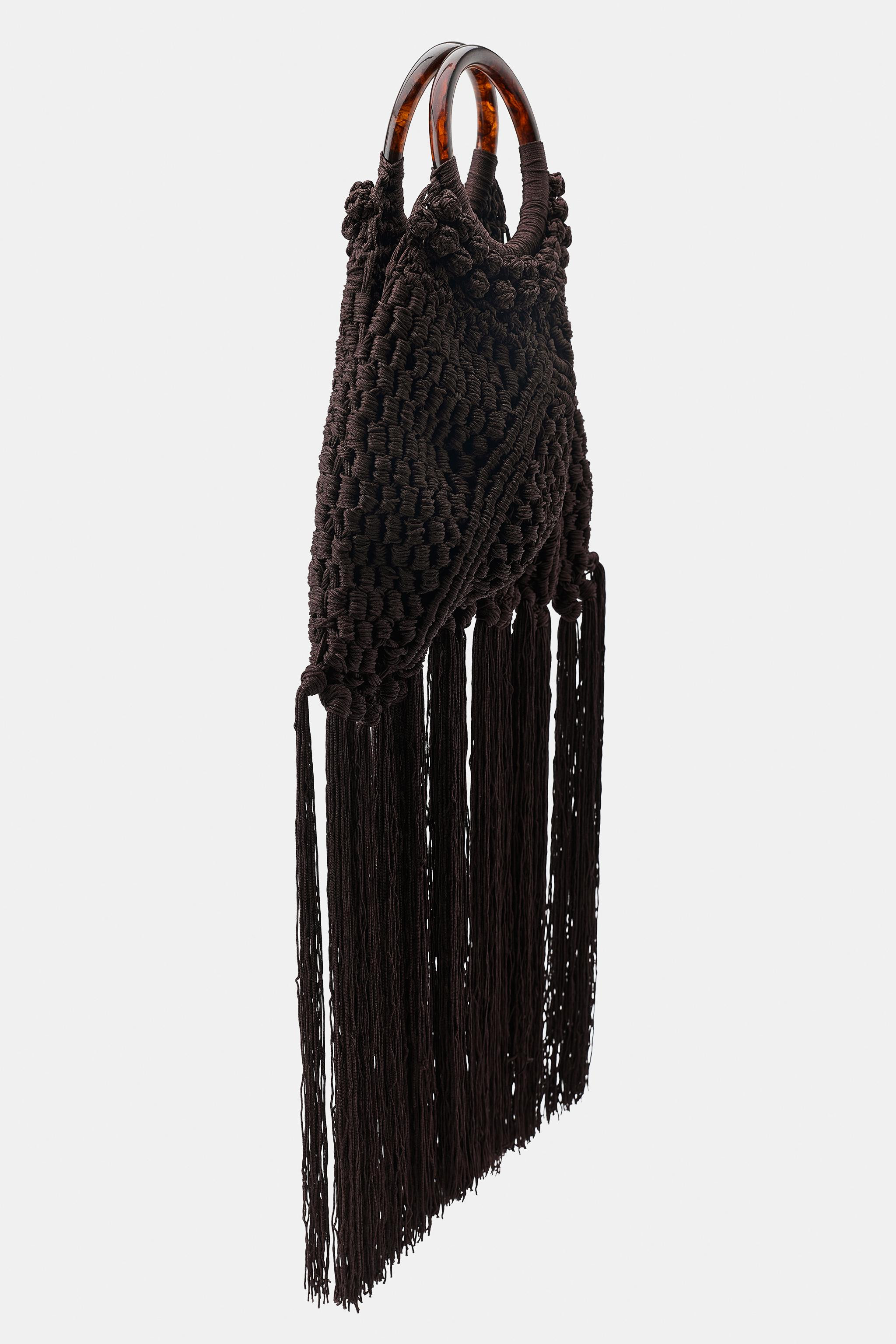 WOVEN KNOTTED FRINGE BAG | Zara US