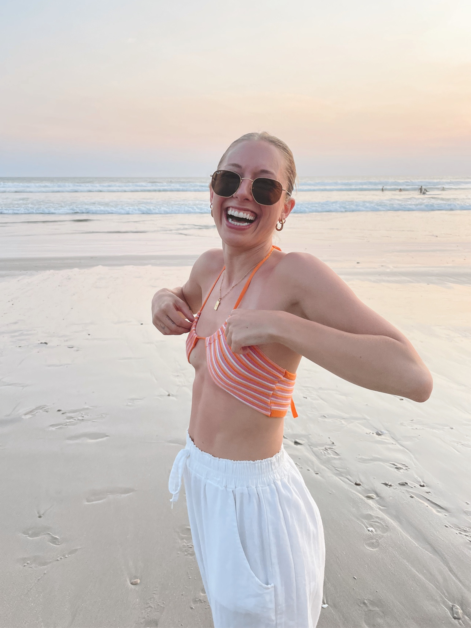Summer beach sunsets have my heart 🧡 This top may not have been the most secure, but boy was it CUTE for sunset pics and picnic!!! Plus you can never go wrong with white linen pants.

#LTKSeasonal #LTKFindsUnder100 #LTKSummerSales