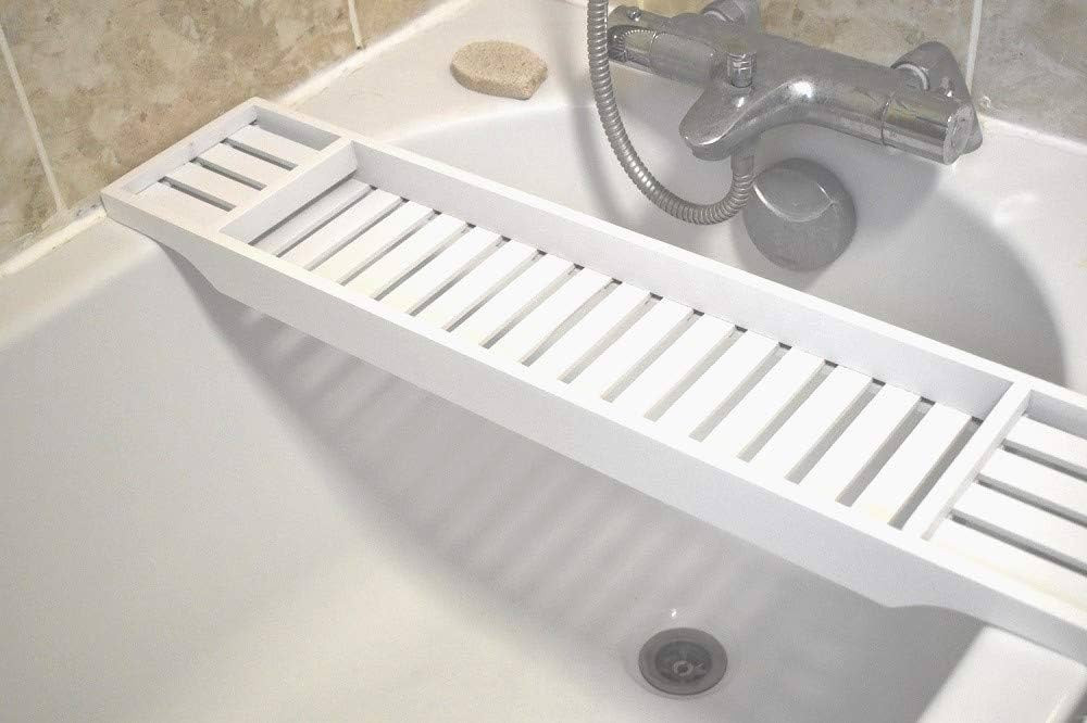 Unibos Bamboo Wood Bath Tub Rack Bathroom Shelf Tidy Tray Storage Caddy Organiser (White) | Amazon (UK)