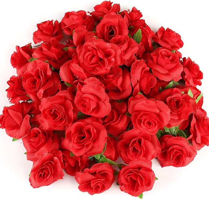 Kesoto 50pcs Red Roses Buds Artificial Flowers Bulk, 1.6" Small Silk Fake Roses Flower Heads for ... | Amazon (US)