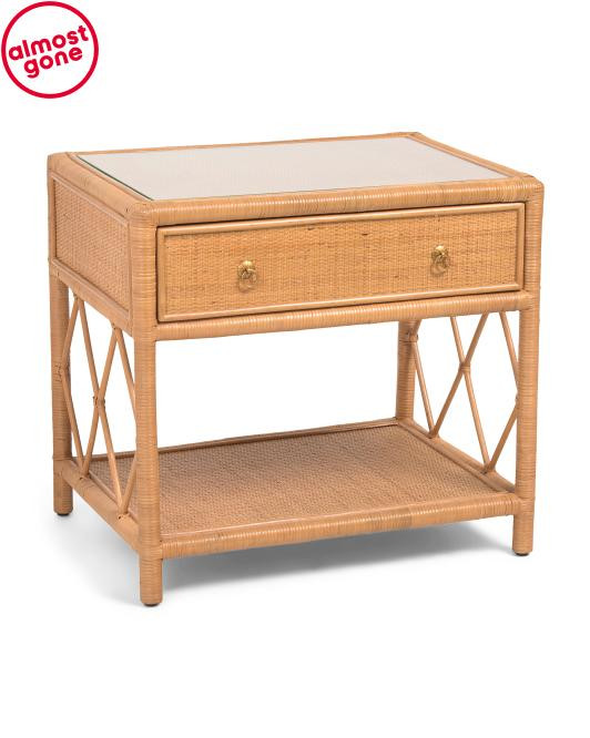 28x20x26 Rattan Nightstand With Tempered Glass Top | TJ Maxx