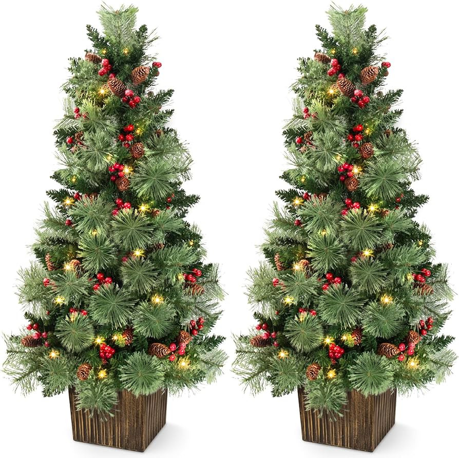 Amazon.com: LAVEVE 4FT Pre-lit Christmas Tree Set of 2, 100 Warm White Lights|8 Modes & Timer| Wa... | Amazon (US)