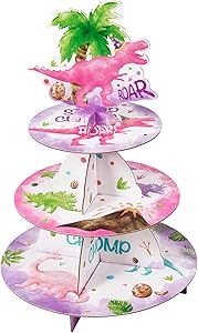 WERNNSAI Watercolor Dinosaur Cupcake Stand - Dinosaur Party Decorations for Girls Reusable 3-Tier... | Amazon (US)