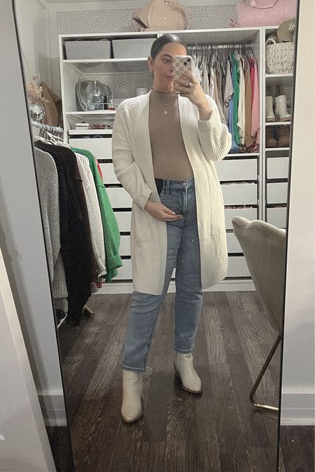 Bump Style
What I wore this week: 22 Weeks Pregnant 
My favorite high waisted maternity jeans styled for a dinner date, cream booties and long cream cardigan with a mock neck bump friendly and supportive bodysuit

#LTKshoecrush #LTKbump #LTKfindsunder50
