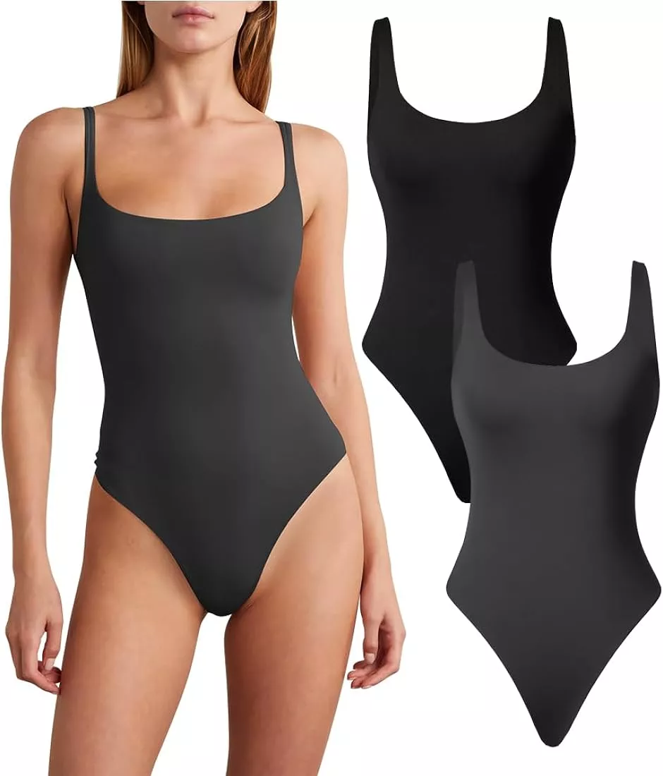 TOB Women's 3 Piece Bodysuits Sexy Ribbed Square Neck Sleeveless