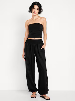 Mid-Rise Linen-Blend Harem Pants | Old Navy (US)