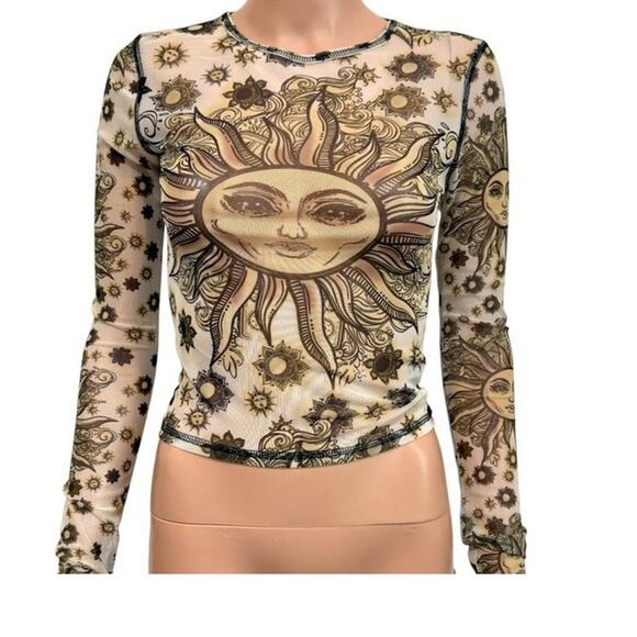 Urban Outfitters small sheer mesh celestial sun print stars top TLS1 3559 | Poshmark