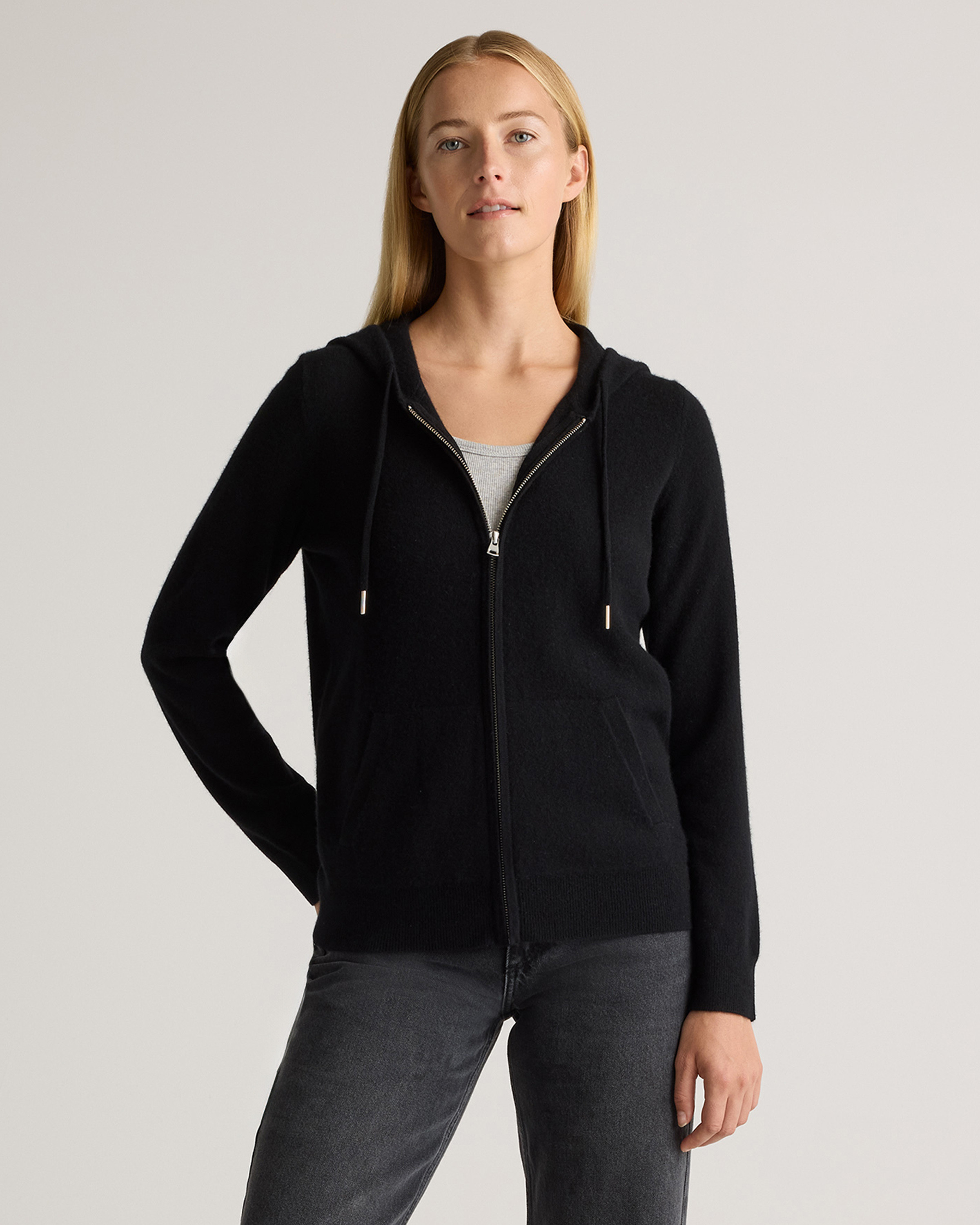 Quince | Women's Mongolian Cashmere Full-Zip Hoodie Jacket in Black, Size Medium | Quince