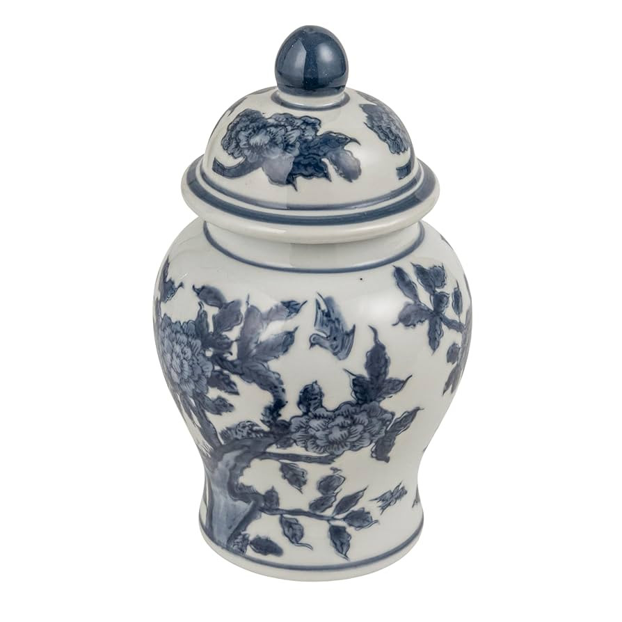 Creative Co-Op Decorative Ceramic Ginger Jar with Domed Lid, Blue & White | Amazon (US)