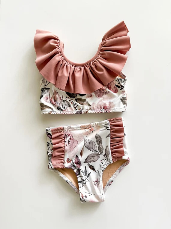 High Waisted Floral Bathing Suit// Baby Girl Floral Swimsuit | Etsy | Etsy (US)