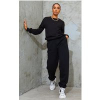 Black Sweat Cuffed High Waist Joggers | PrettyLittleThing US