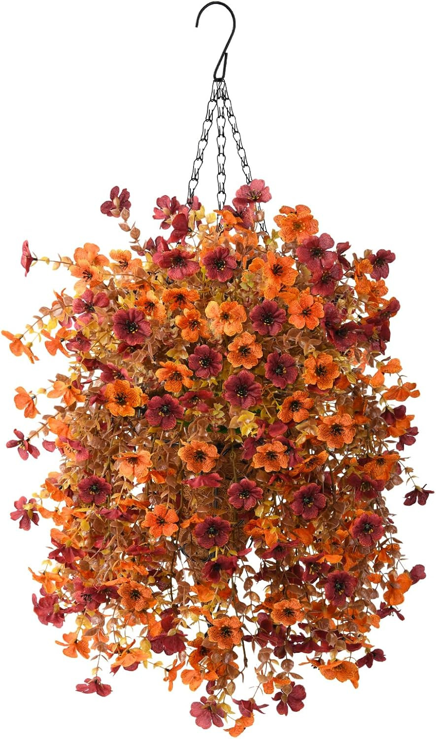 Artificial Faux Hanging Plants Flowers Basket for Fall Outdoor Decoration,Fake Silk Orange Mums p... | Amazon (US)
