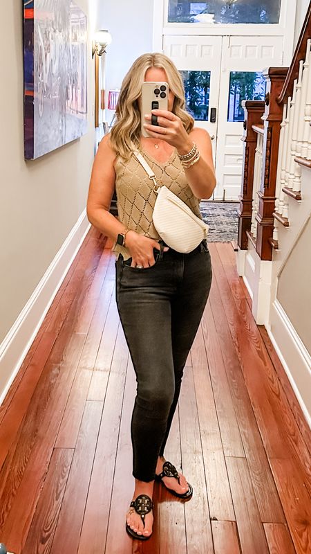 Casual chic night outfit in Savannah! Comfortable stretchy jeans and a crochet tank. Everything is tts  

#LTKunder100 #LTKFind #LTKstyletip