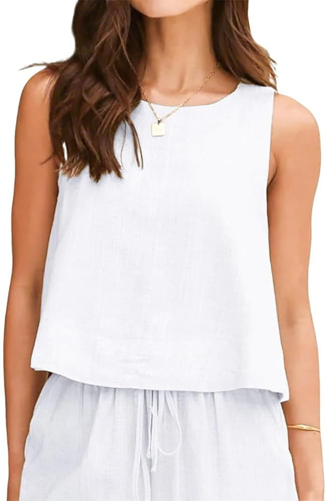 IDEALSANXUN Womens Linen Tank Tops Spring Summer Relaxed Fit Sleeveless Shirts | Amazon (US)