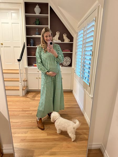 Another fun dress I am loving for spring! This will be perfect for the bump right now! It’s cozy and would be so fun for round top dressed up with boots (exact linked) and a fun belt! 

#LTKbump #LTKstyletip