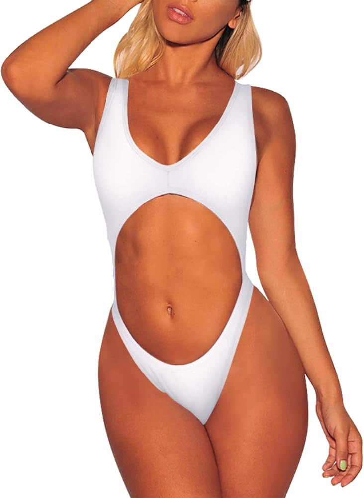 Viottiset Women's Cutout High Cut One Piece Thong Swimsuit Bikini Monokini Bandage | Amazon (US)