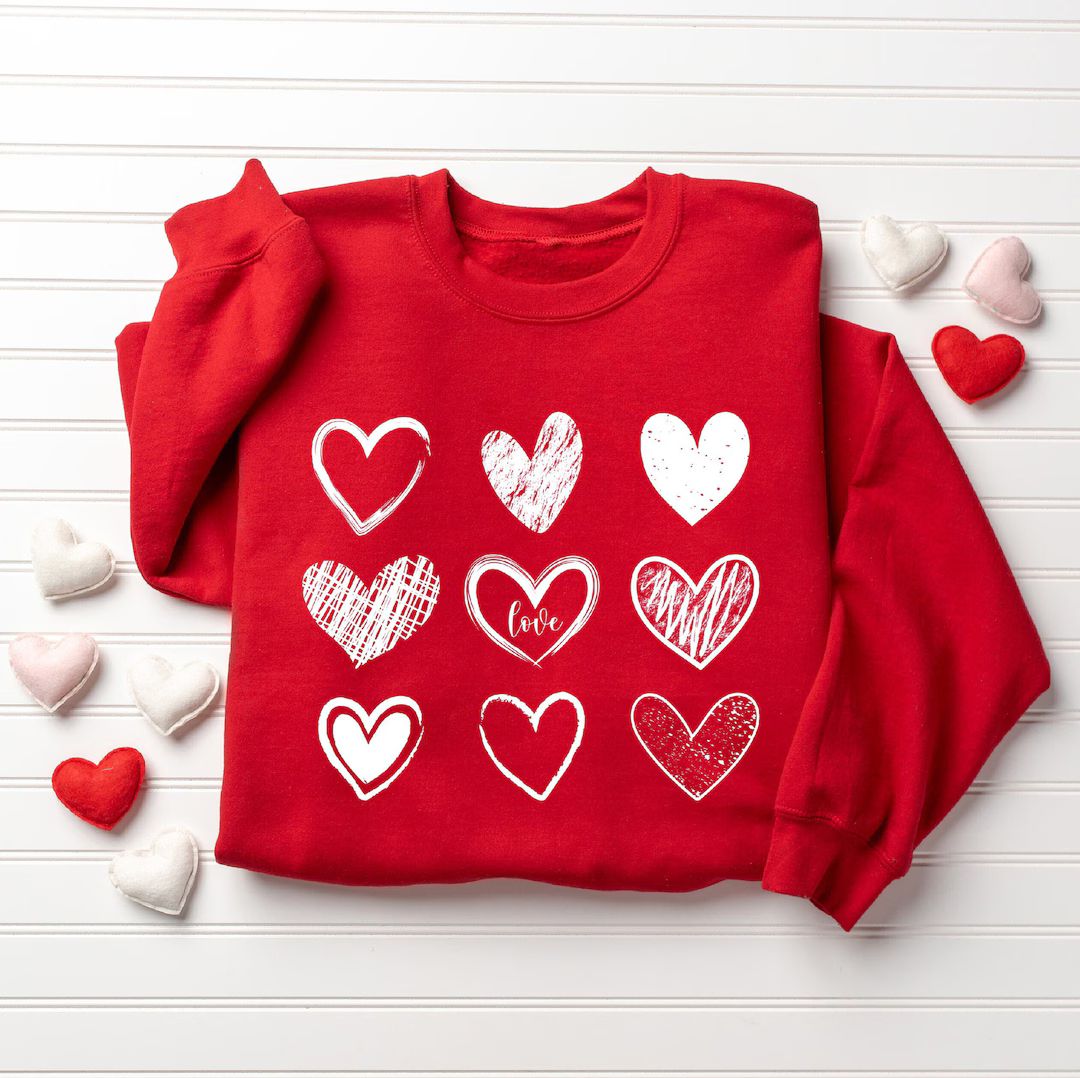 Womens Valentines Hearts Sweatshirt, Cute Valentine Sweatshirt, Teacher Valentine Sweatshirt, Lov... | Etsy (US)
