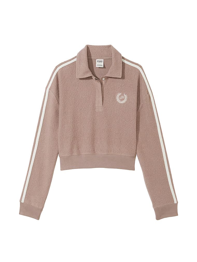 Reverse Fleece Cropped Polo Sweatshirt - PINK - pink | Victoria's Secret (US / CA )