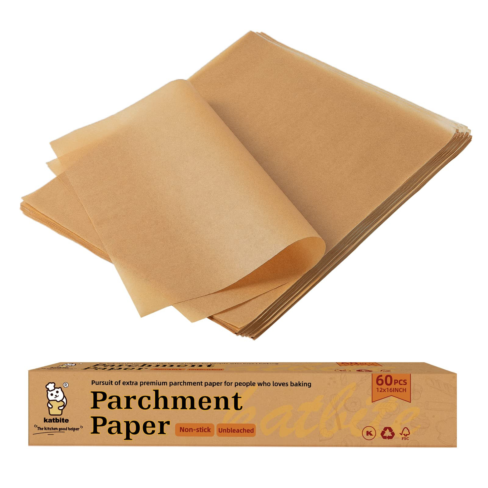 Katbite 12x16 Inch Parchment Paper Sheets, Pre cut Unbleached Baking Paper, Heavy Duty & Non-stic... | Amazon (US)