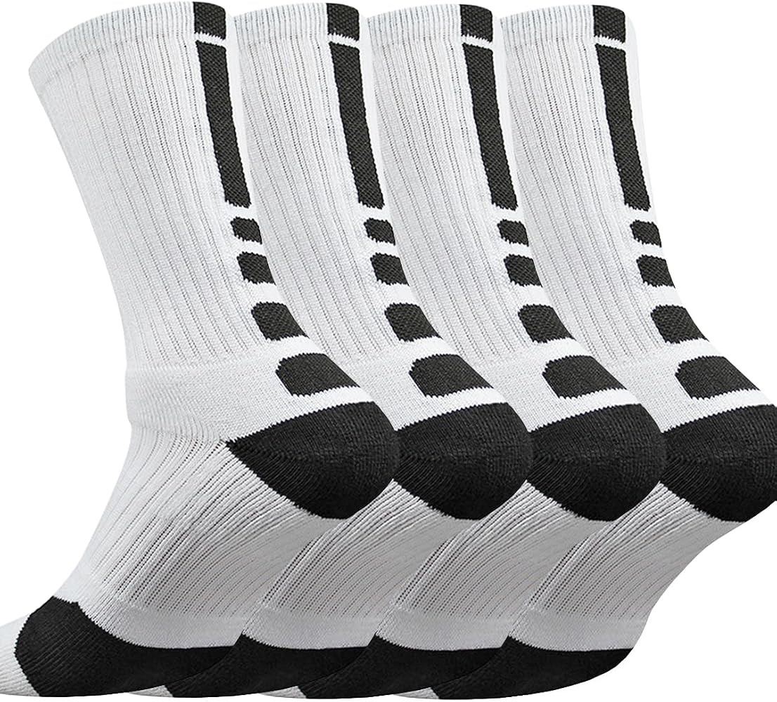 DRASEX Men's Sports Crew Socks Cushioned Athletic Socks 4-Pack Elite Basketball Socks Thick Outdo... | Amazon (US)