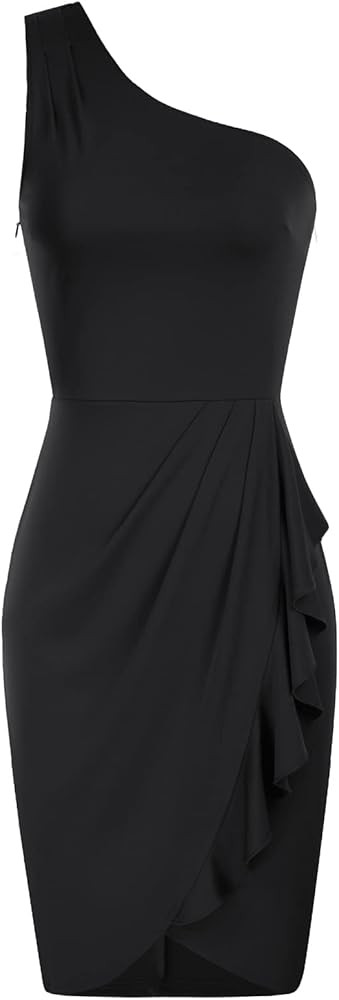 GRACE KARIN 2023 Cocktail Dresses for Women Ruffle One Shoulder Sleeveless Wedding Guest Dresses ... | Amazon (US)