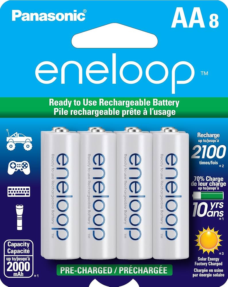 Eneloop Panasonic BK-3MCCA8BA AA 2100 Cycle Ni-MH Pre-Charged Rechargeable Batteries, 8-Battery P... | Amazon (US)