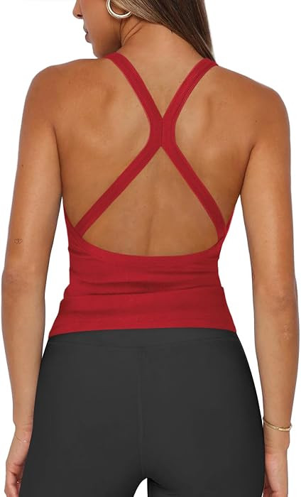 Womens Halter Tops Racerback Workout Tank Split-Back V Neck | Amazon (US)