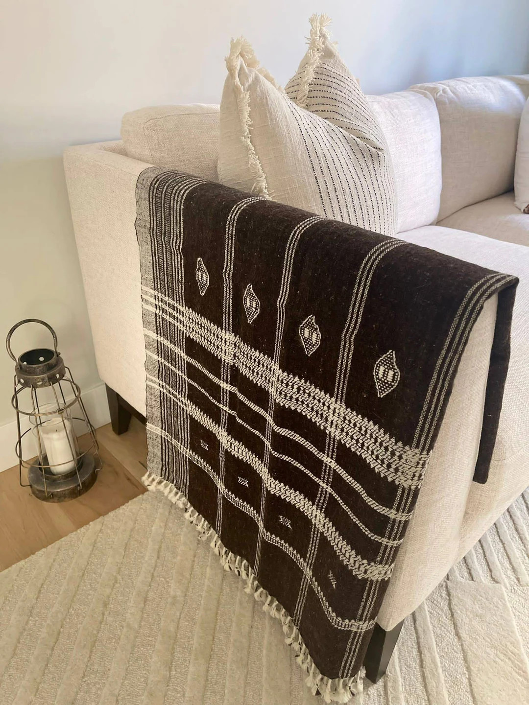 Indian Handmade Wool Throw Blanket | Bhujodi Blanket | Wool Blanket in Dark Brown | Handwoven Woo... | Etsy (US)