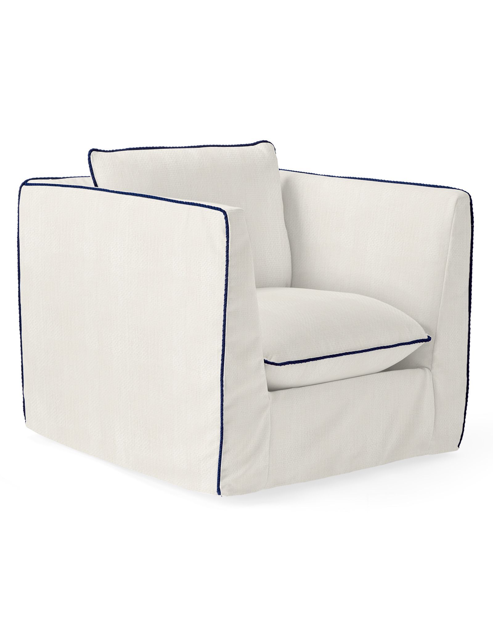 Paros Swivel Chair with Mediterranean Blue Rope Trim | Serena and Lily