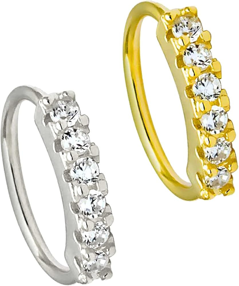 Jewelry Avalanche 925 Sterling Silver Nose Ring, 22G Nostril Hoop Ring, Helix Earring, Cartilage ... | Amazon (US)