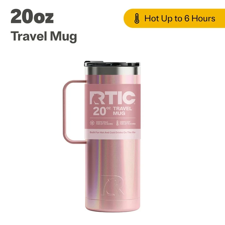 RTIC 20 oz Stainless Steel Insulated Travel Mug, Splash-Proof Lid, Dusty Rose Glitter | Walmart (US)