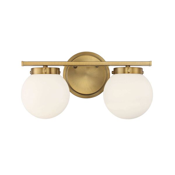 Cora Natural Brass Two-Light Bath Vanity with Opal Glass | Bellacor