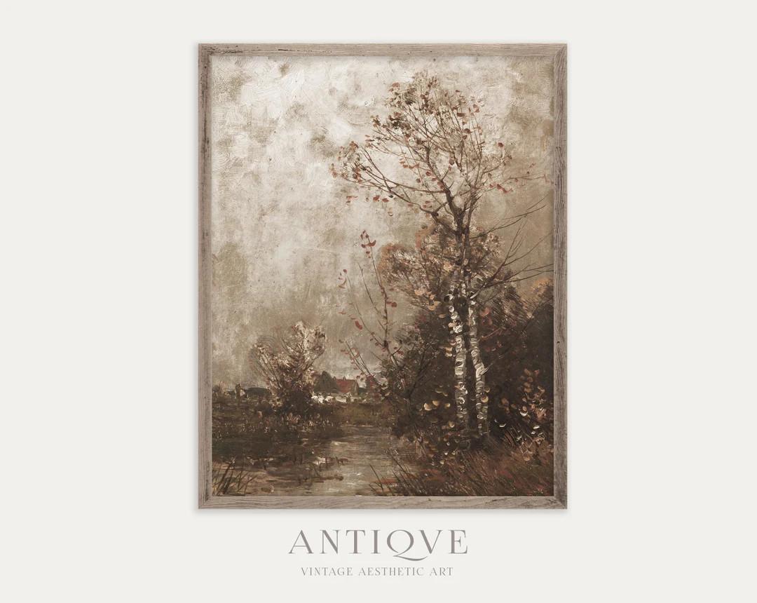 Moody Autumn Print | Autumn Woods Trees Painting | Rustic Art | Neutral Printable Wall Art | Digi... | Etsy (US)