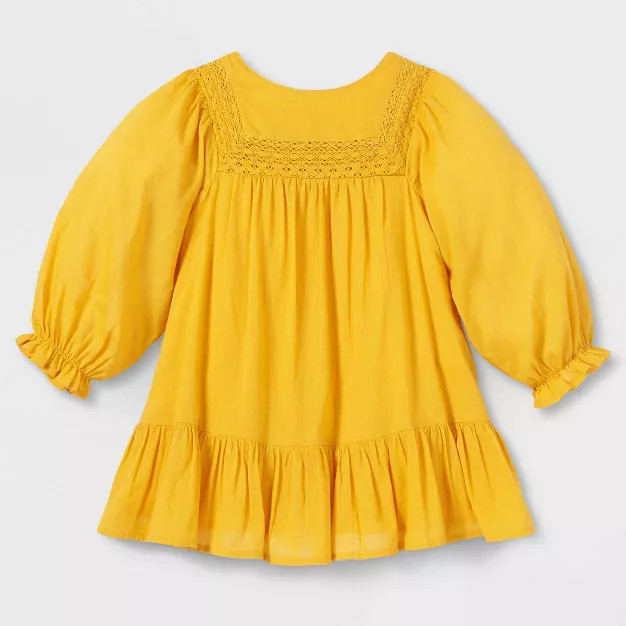 Toddler Girls' Solid Crochet Long Sleeve Dress - Cat & Jack™ Light Mustard Yellow | Target