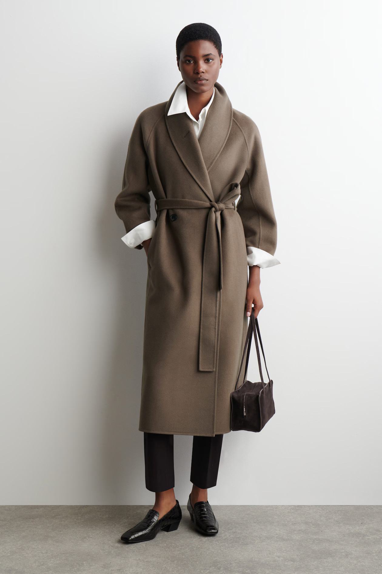 BELTED DOUBLE-FACED WOOL LONG COAT - BROWN | COS US | COS (US)