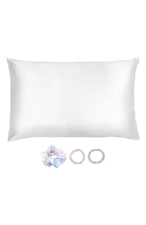 BLISSY Pure Sleep Silk Pillowcase & Scrunchie Set in White/Multi at Nordstrom | Nordstrom