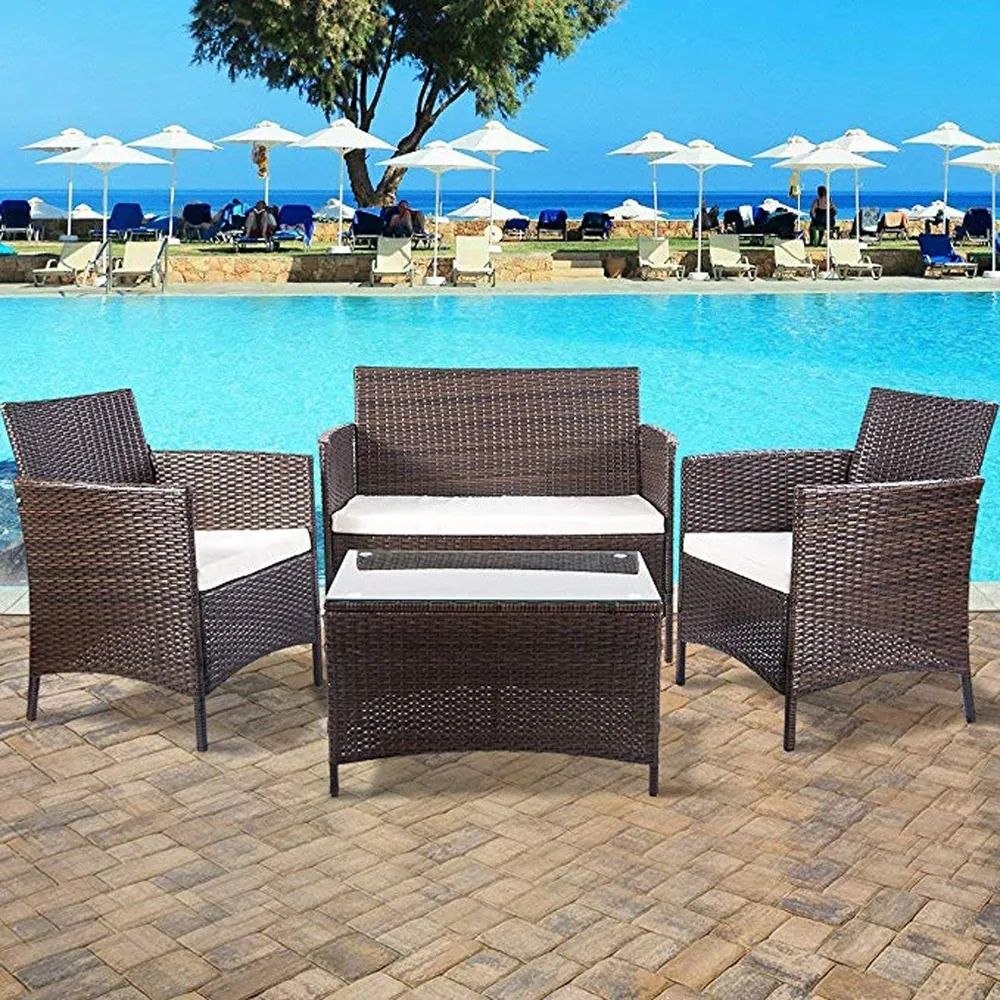 LivEditor 4 PC Patio Furniture Sets Outdoor Garden Rattan Furniture Sets Cushioned Seat Wicker Sofa  | Bed Bath & Beyond
