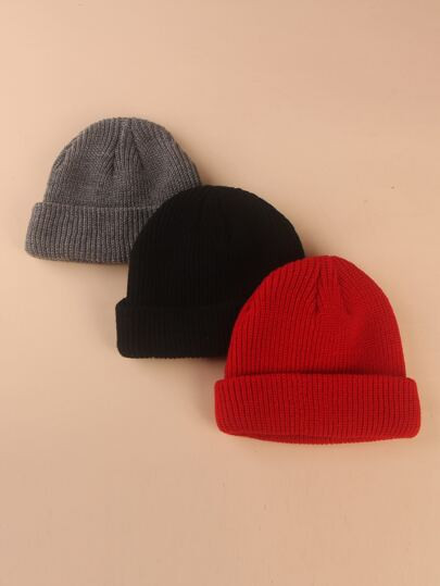 3pcs Toddler Kids Plain Knit Hat | SHEIN